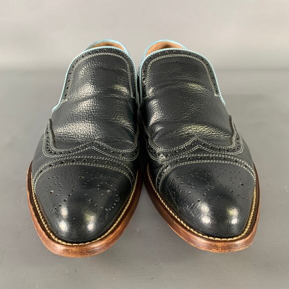 MIU MIU Size 9 Navy Light Blue Leather Spectator Loafers main image 6